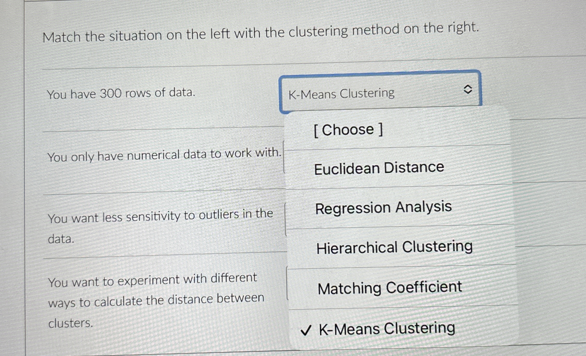 Match the situation on the left with the