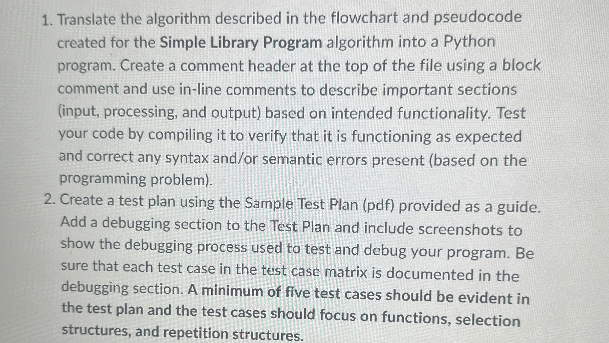 Translate the algorithm described in the