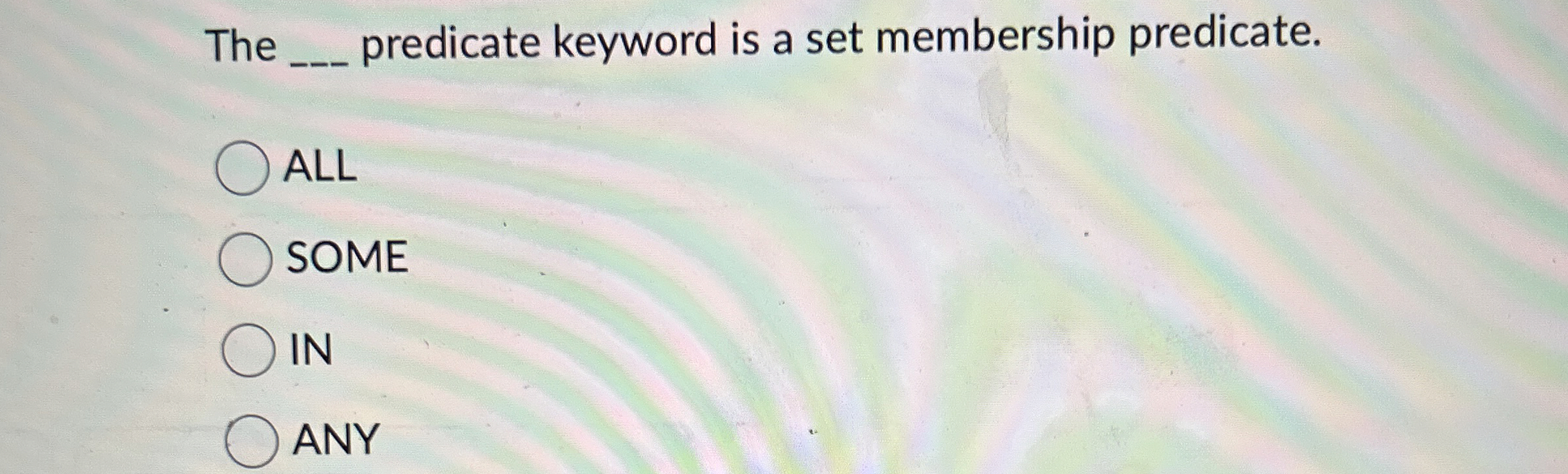 The q , predicate keyword is a set membership