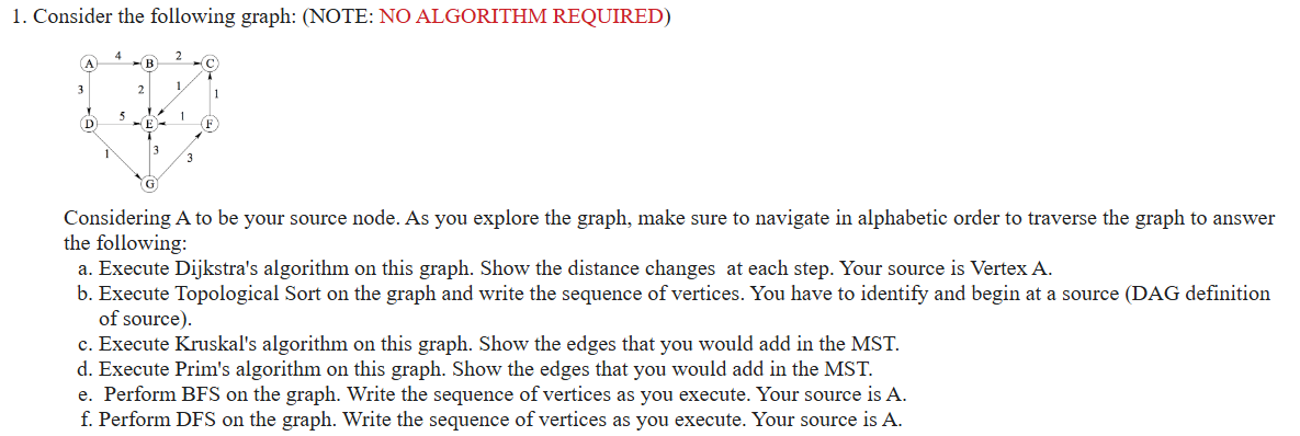 1 . Consider the following graph: ( NOTE: NO
