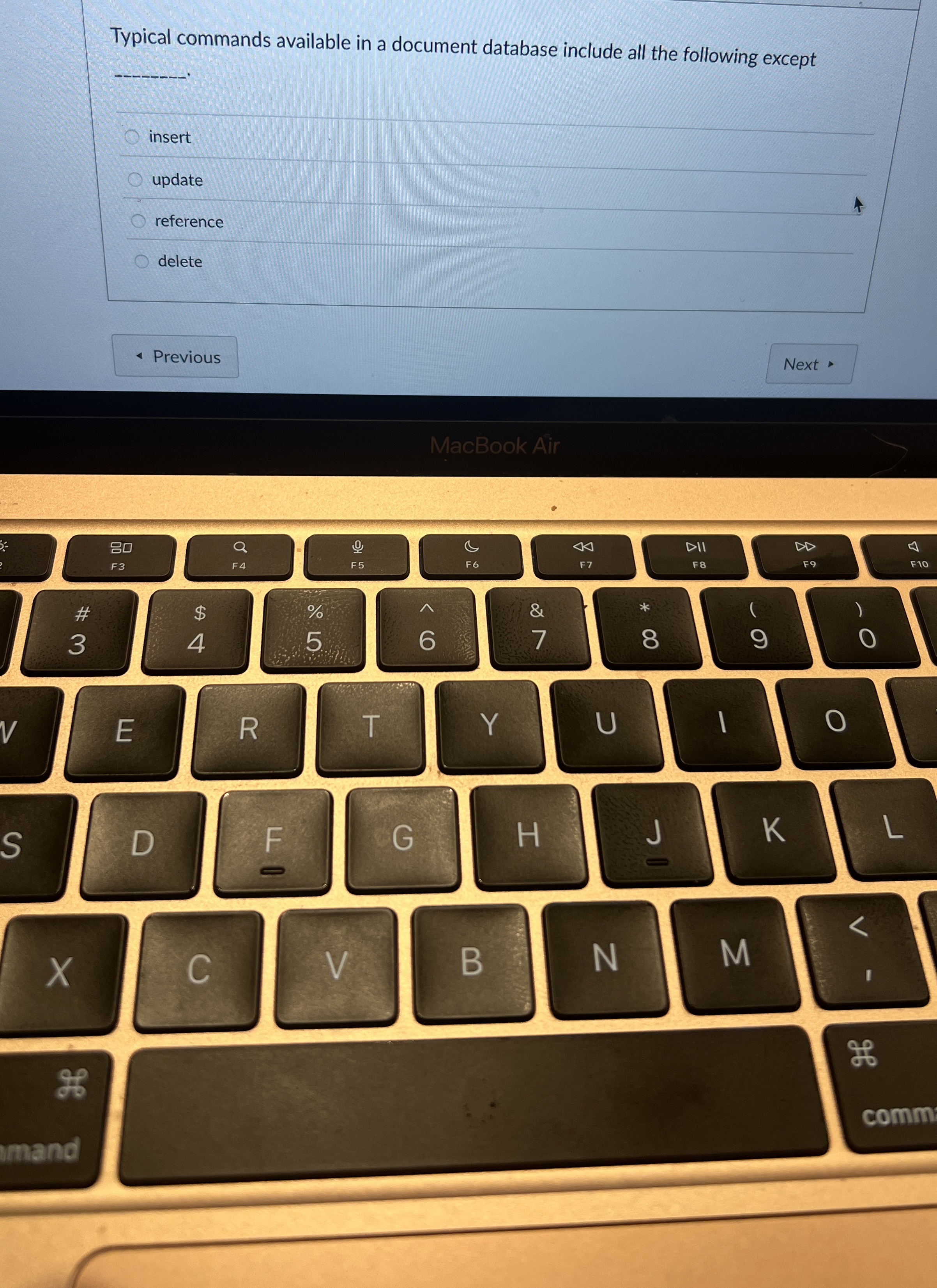 Typical commands available in a document database