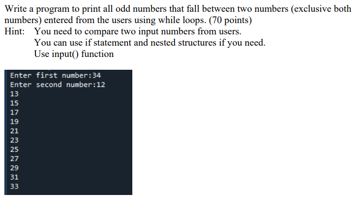 Write a program to print all odd numbers that