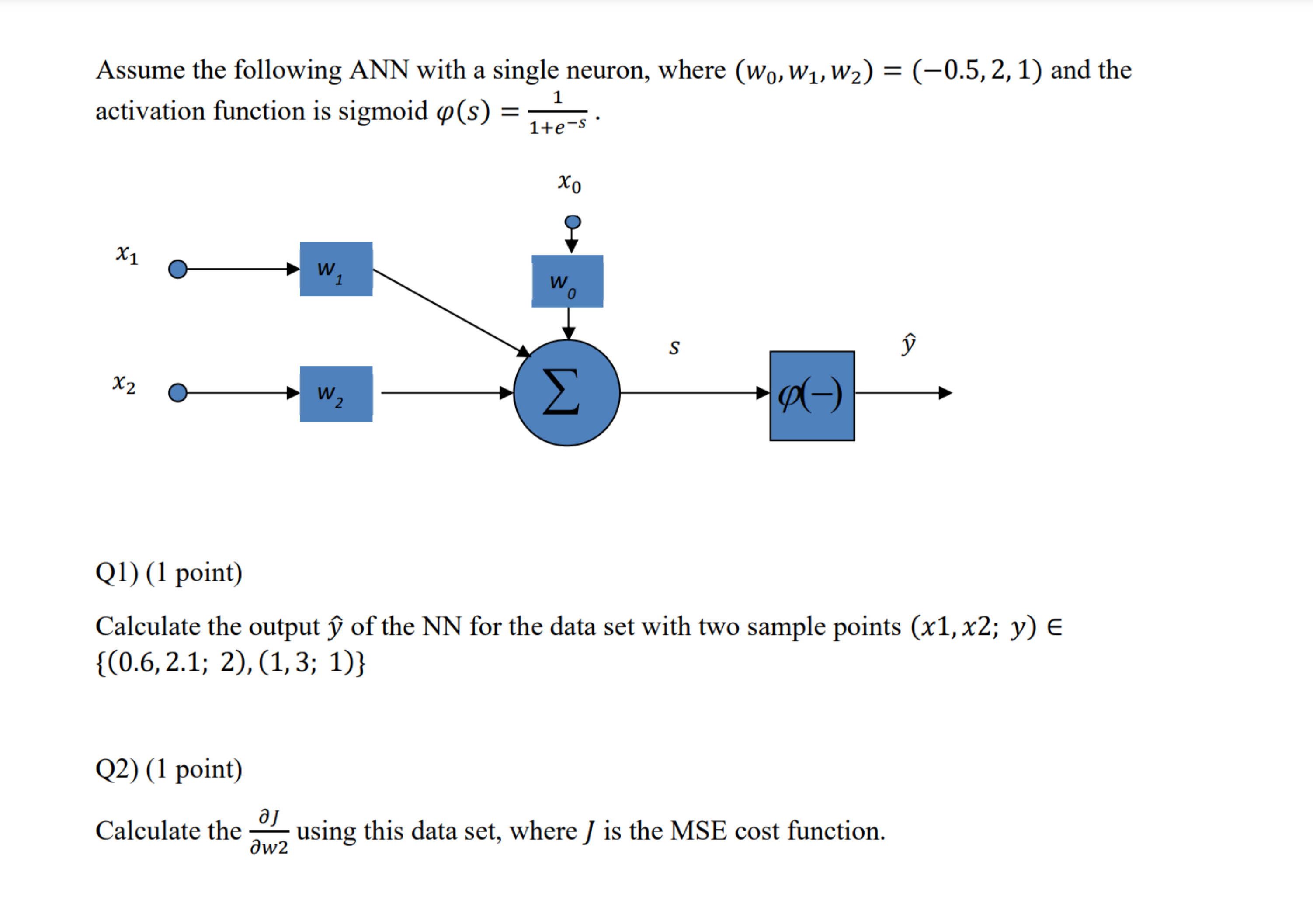 Assume the following Artificial Neural Network
