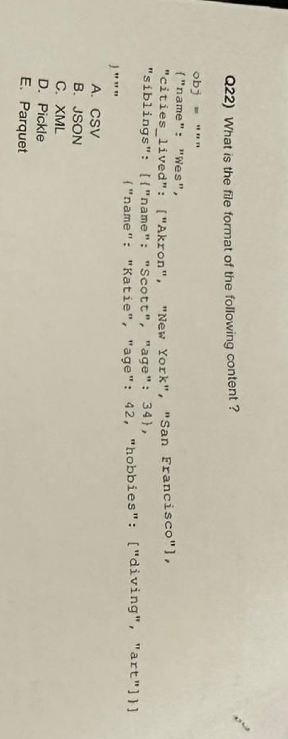 Q 2 2 ) What is the file format of the following