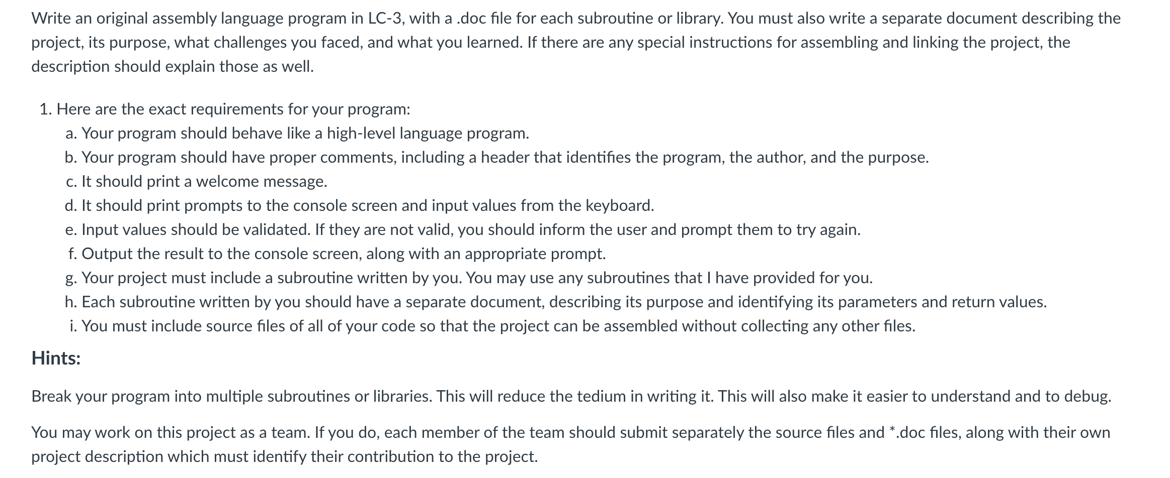 Write an original assembly language program in LC