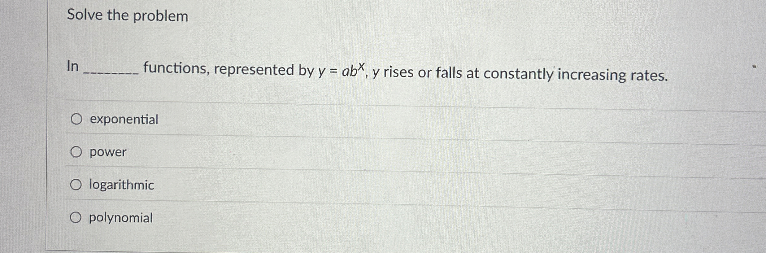 Solve the problem In functions, represented by y