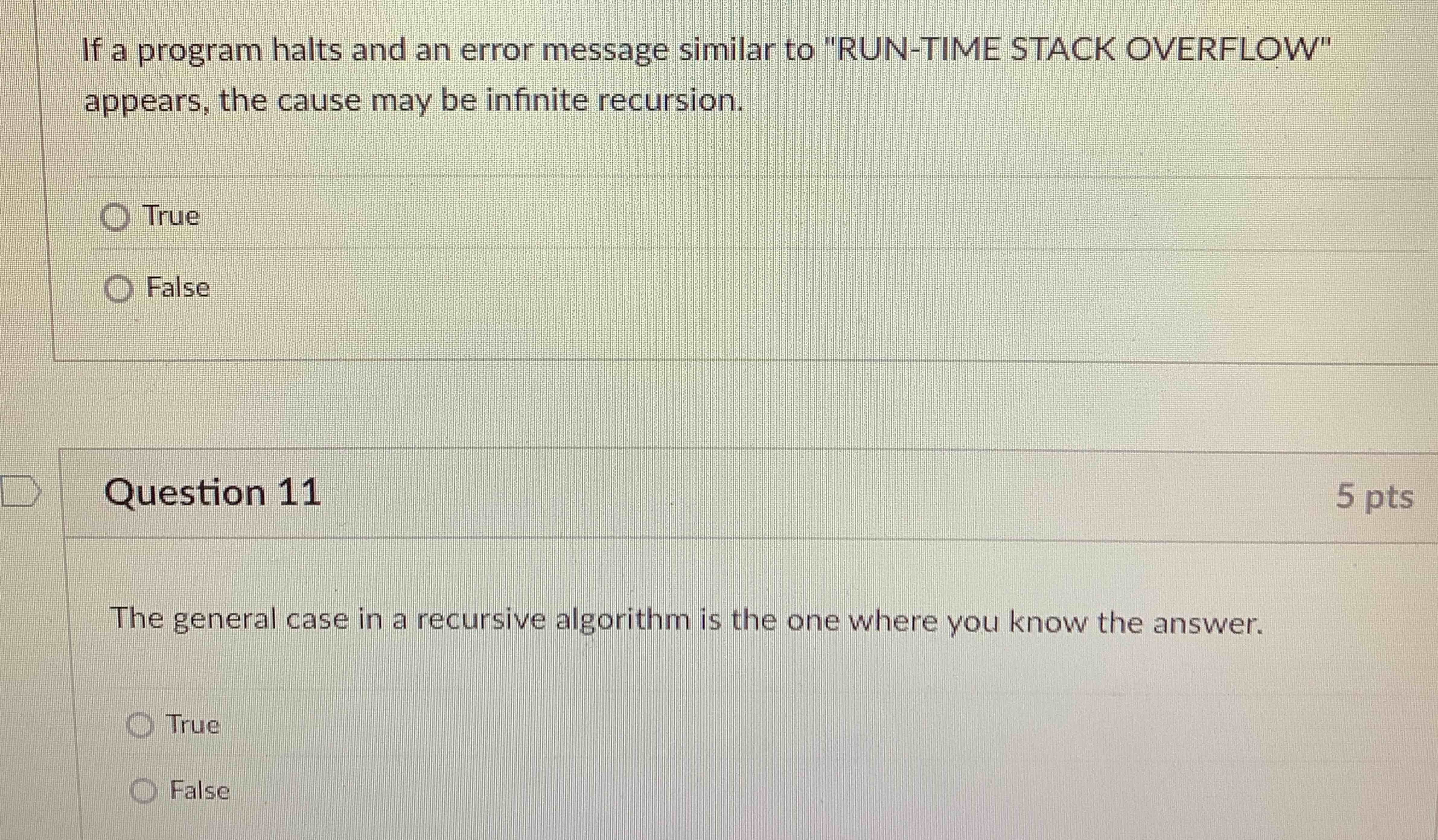 The general case in a recursive algorithm is the