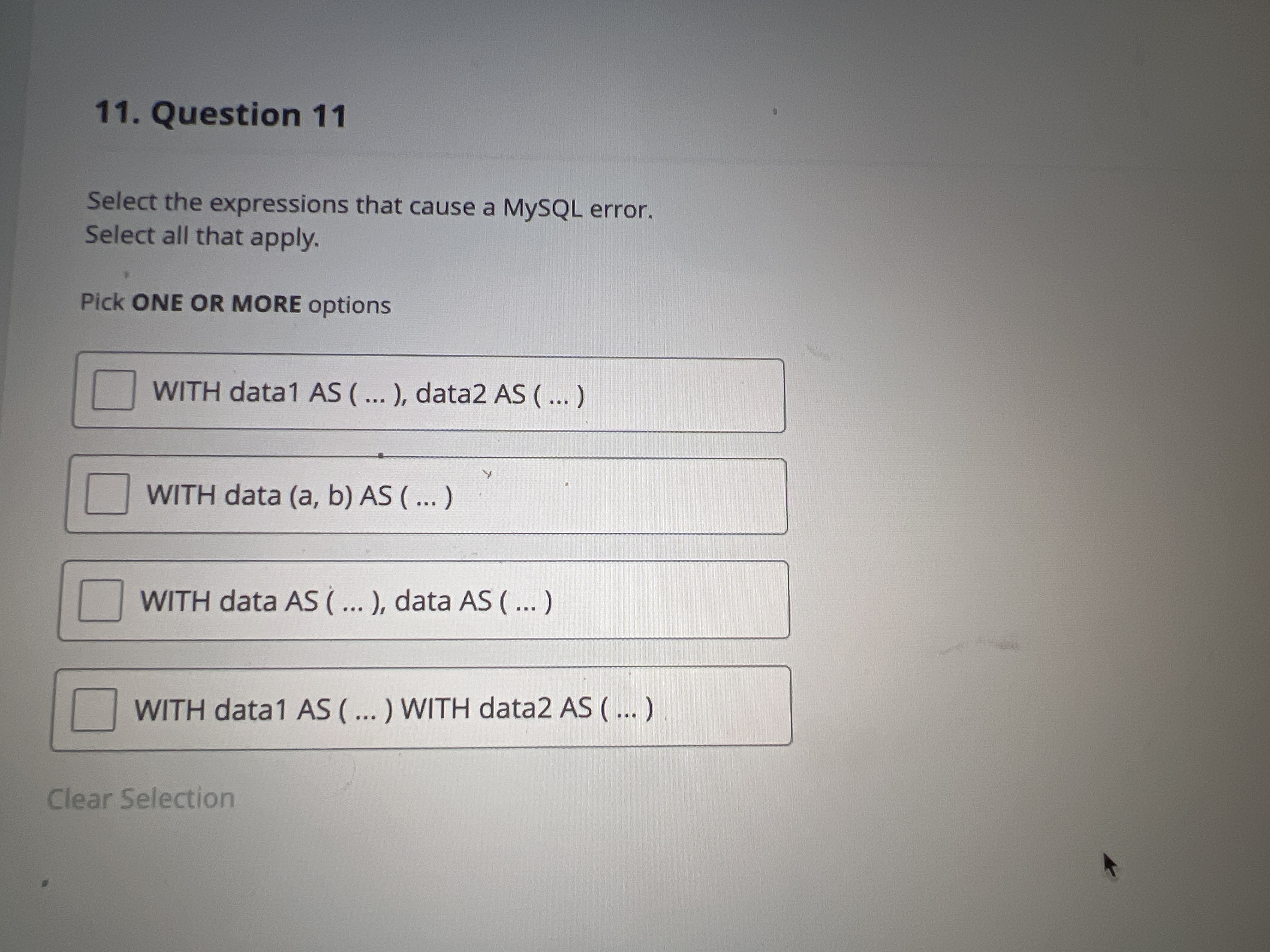 Question 1 1 Select the expressions that cause a