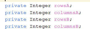 private Integer rowsA; private Integer columnsA;
