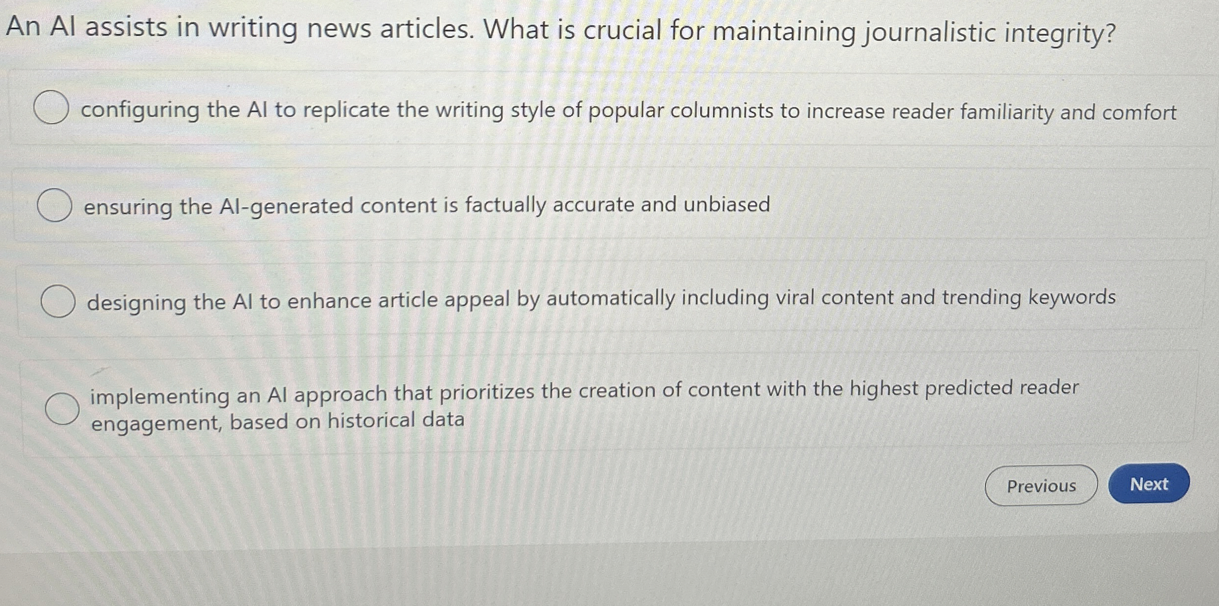 An Al assists in writing news articles. What is