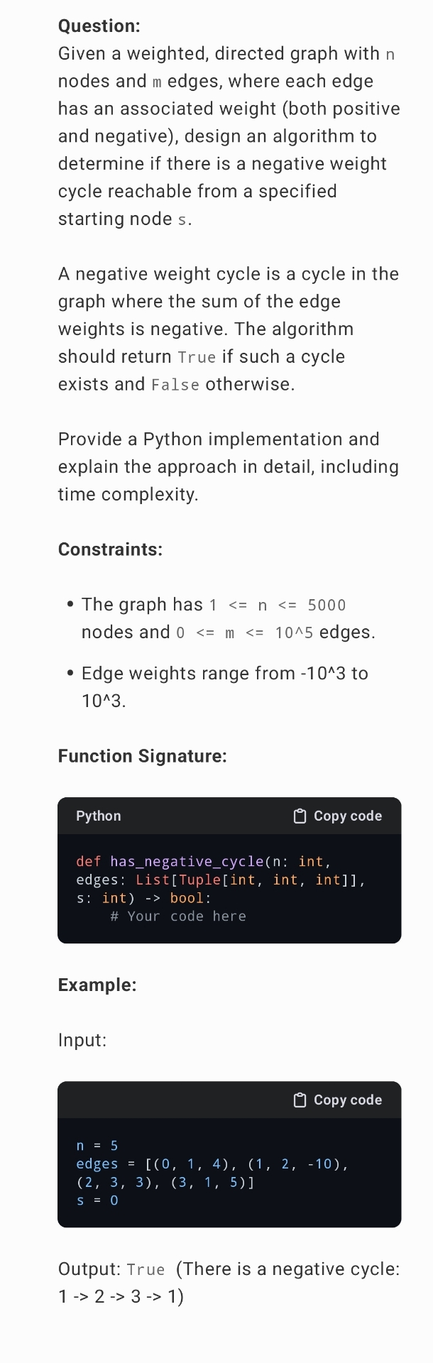 Question: Given a weighted, directed graph with n