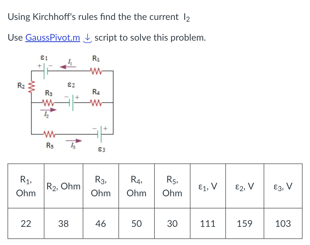 Using Kirchhoff's rules find the the current I _