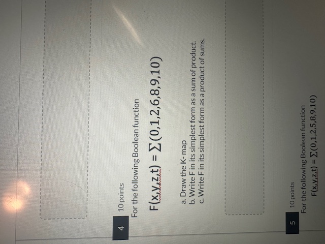 1 0 points or the following Boolean function F (