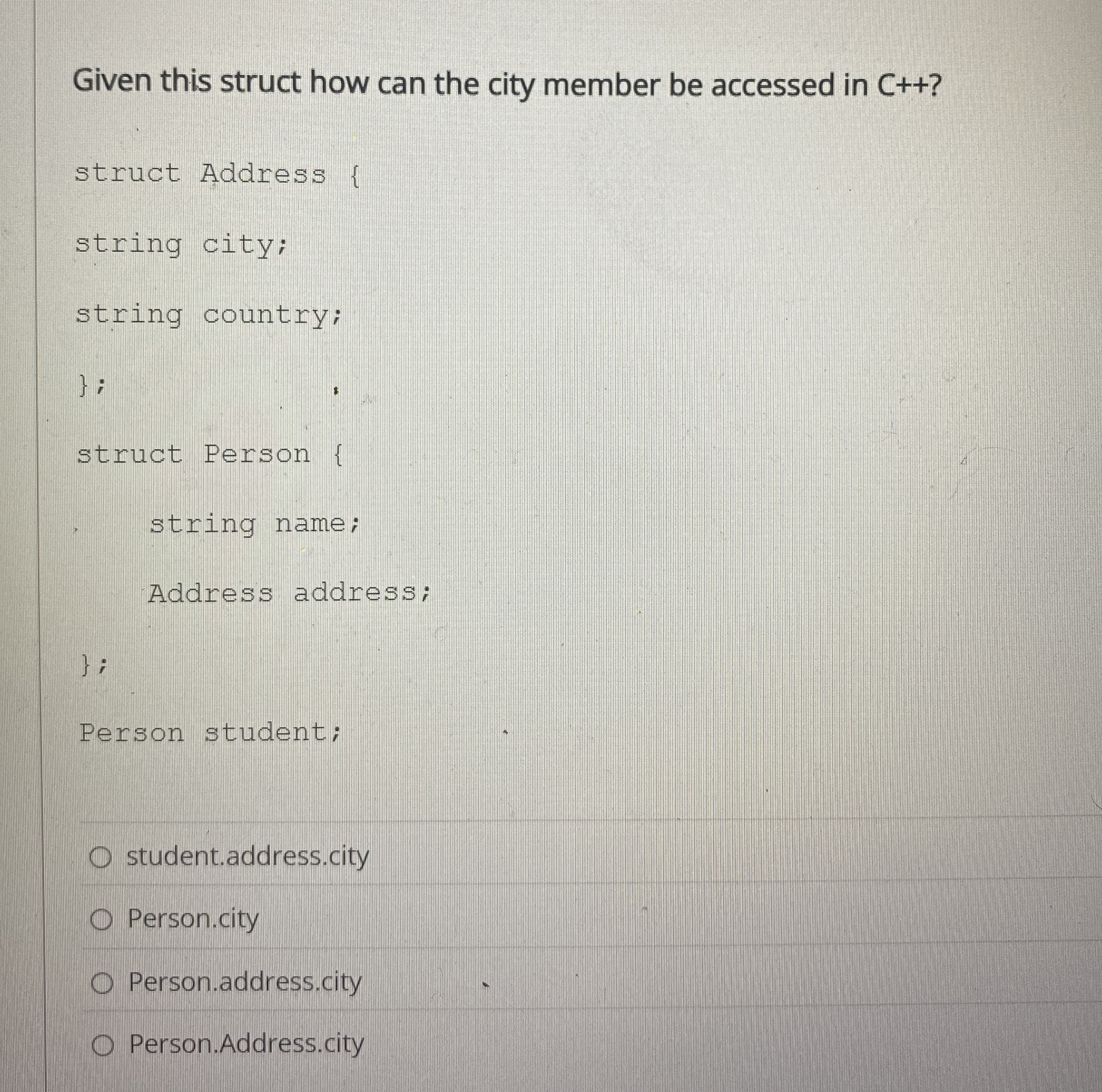 Given this struct how can the city member be