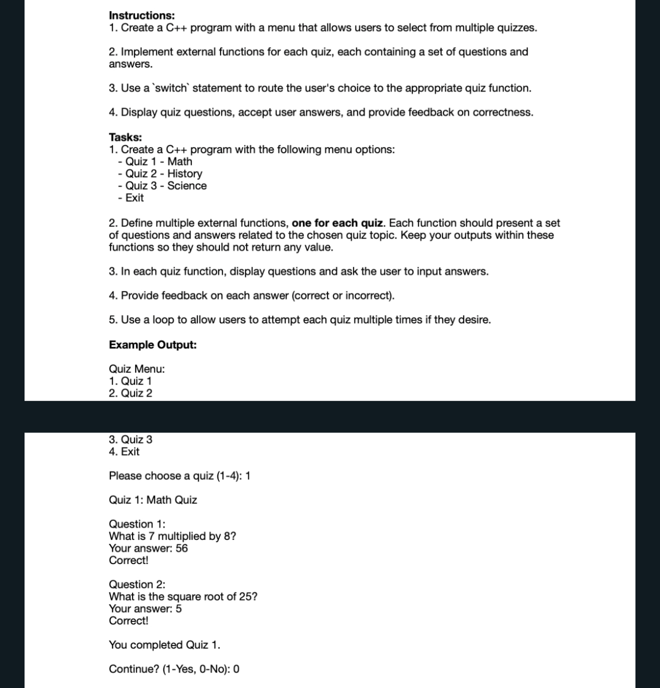 Instructions: Create a C + + program with a menu