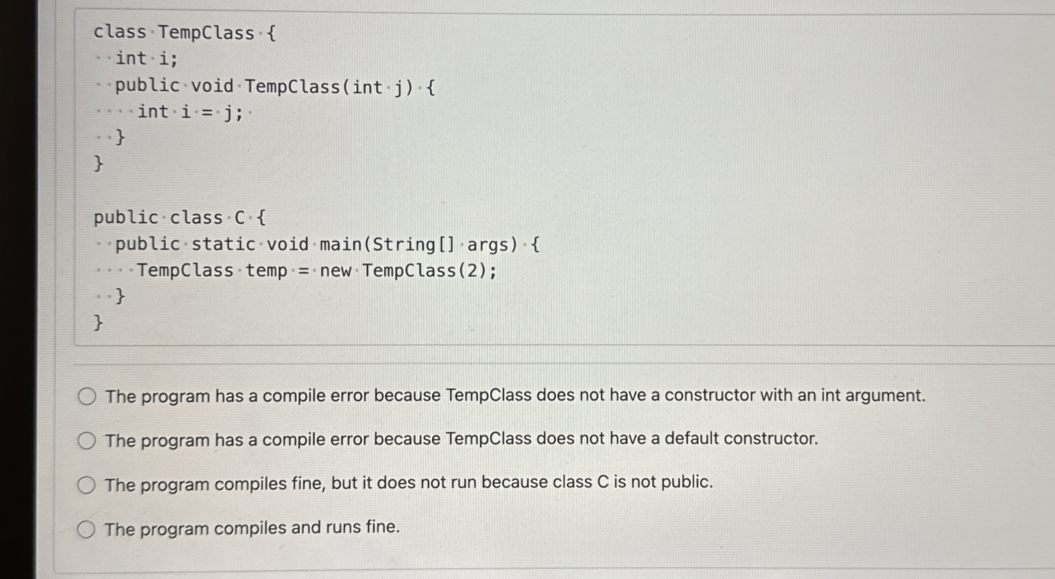 class TempClass * { ` int i; ` public void