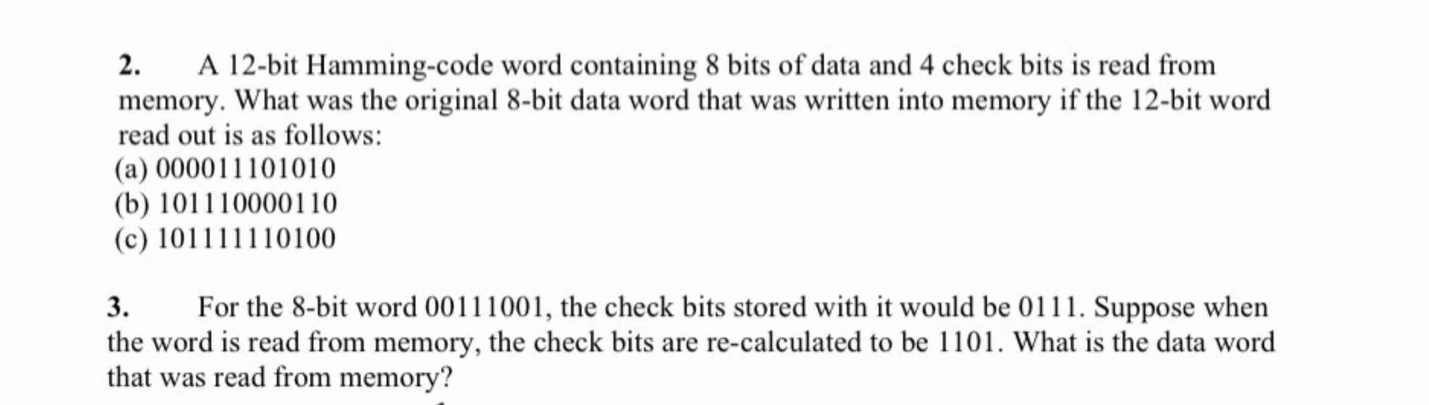 Please hurry 2 . A 1 2 - bit Hamming - code word