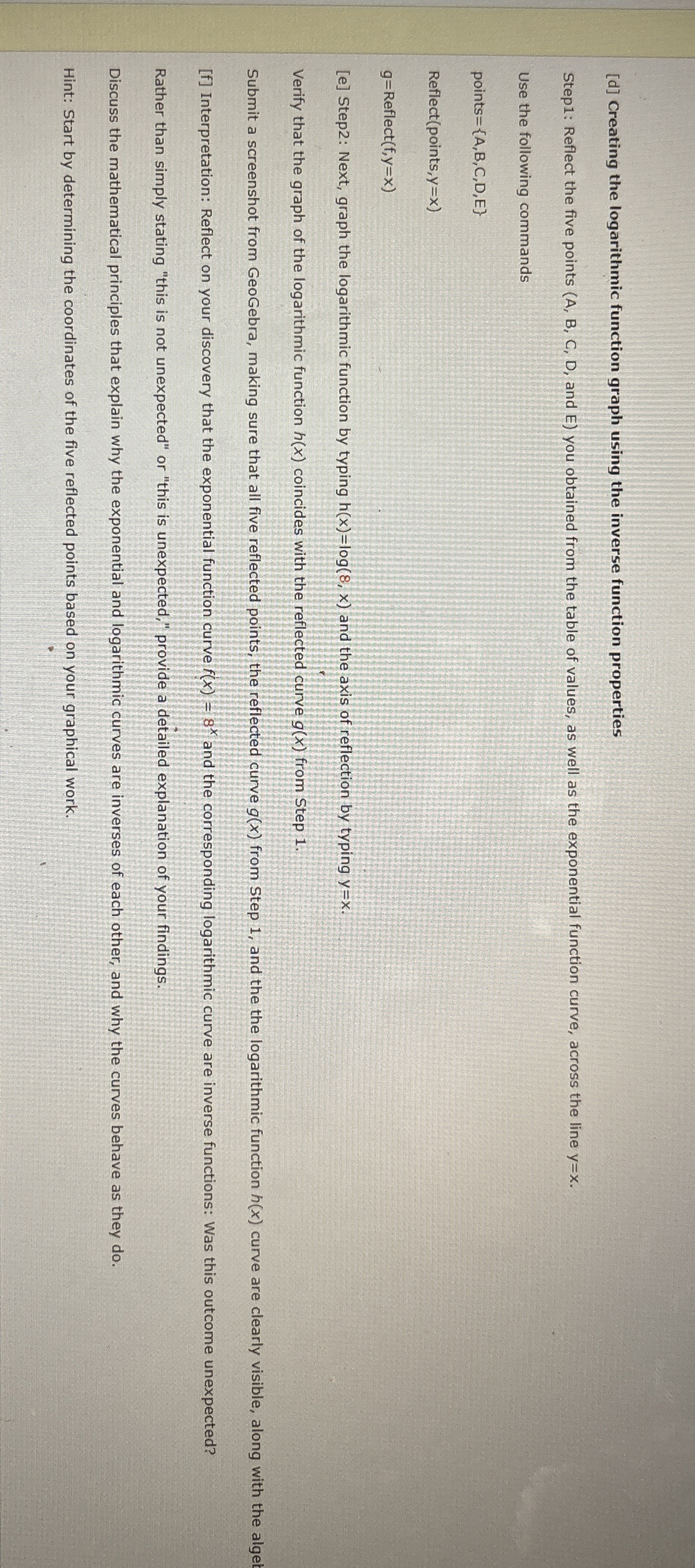 f ( x ) = 8 ^ x find points A B C D E with x