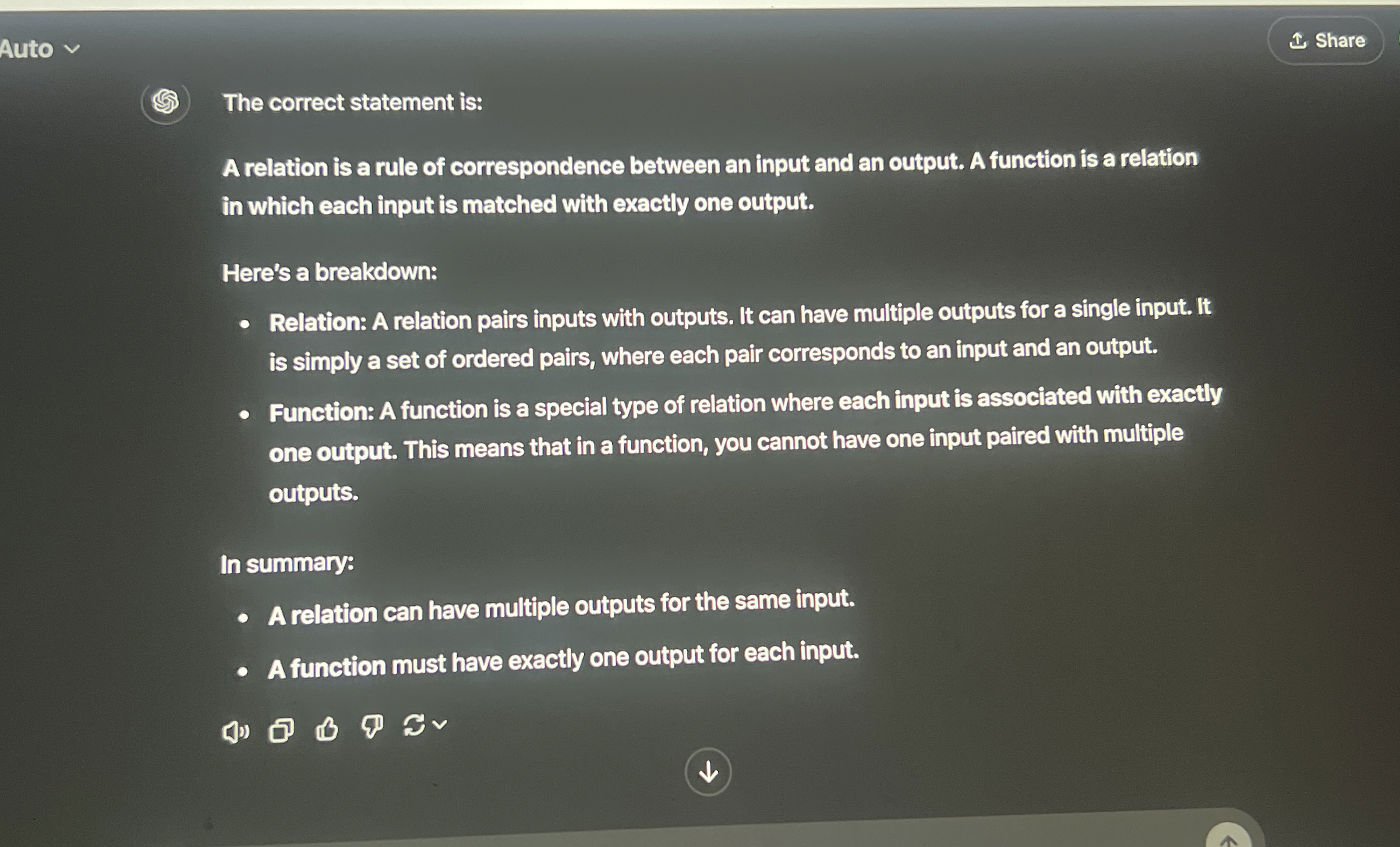 The correct statement is: A relation is a rule of