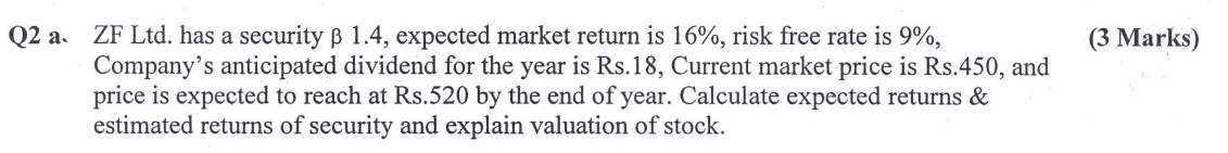 Q2 a. ZF Ltd. has a security [3 1.4, expected