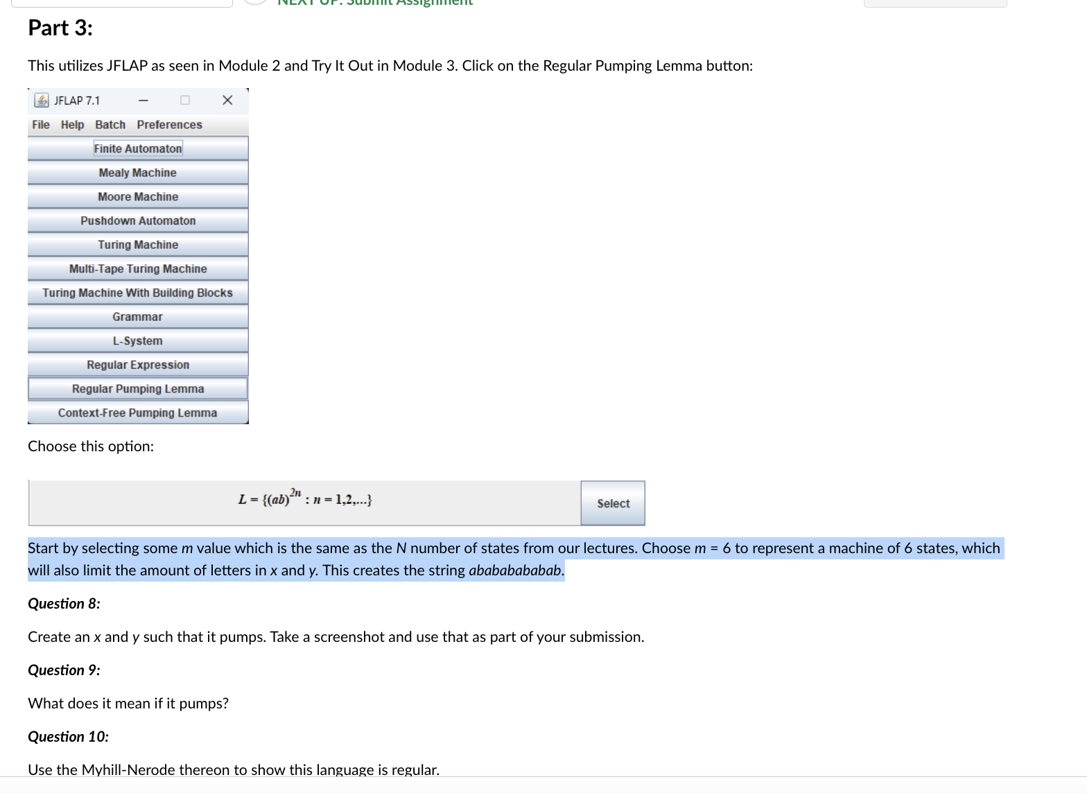 Part 3 : This utilizes JFLAP as seen in Module 2