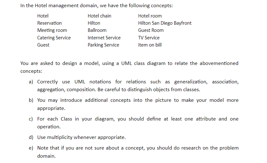 In the Hotel management domain, we have the