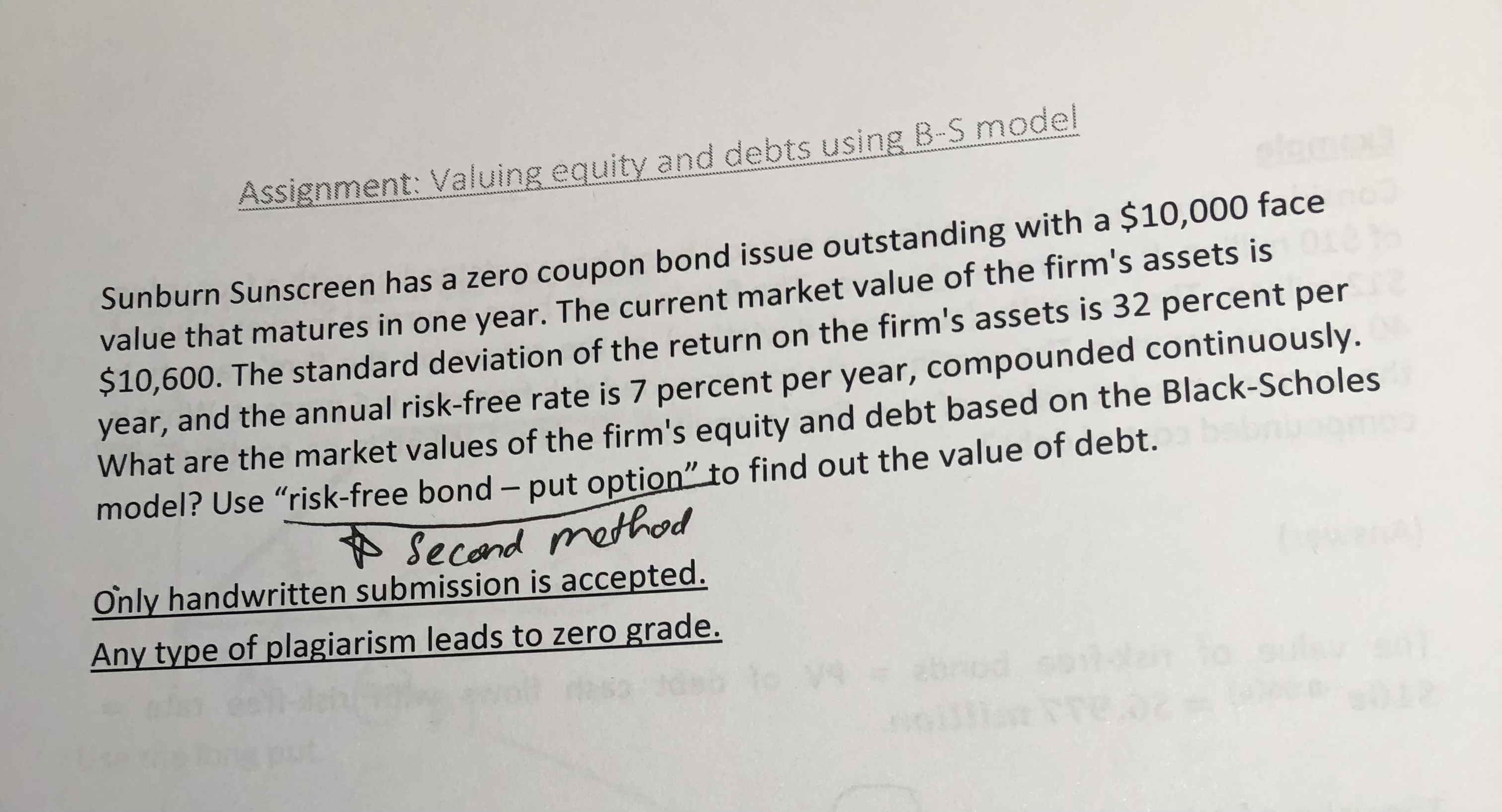 Assignment: Valuing equity and debts using B-S