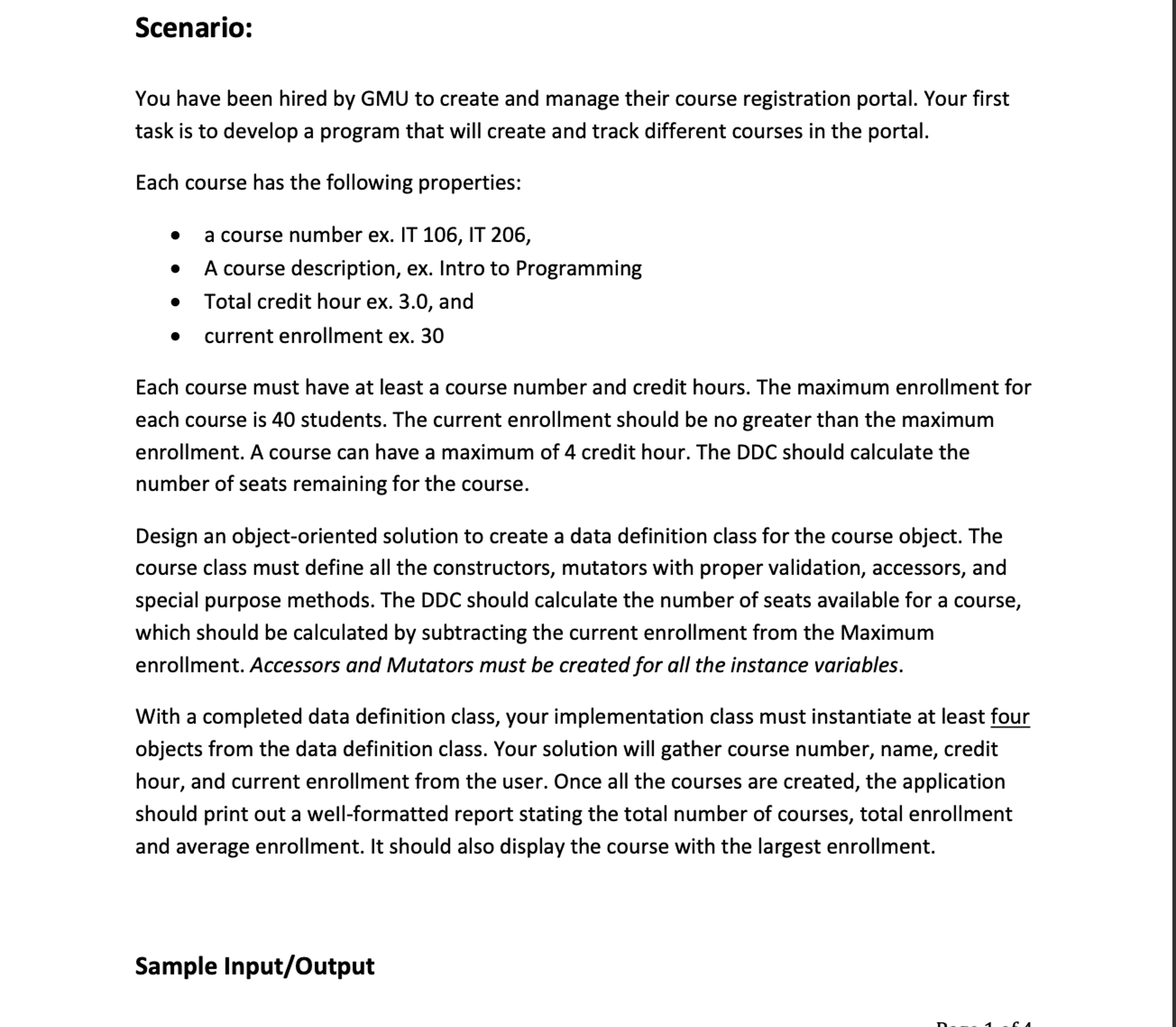 i need help this java clas learned concepts: Java