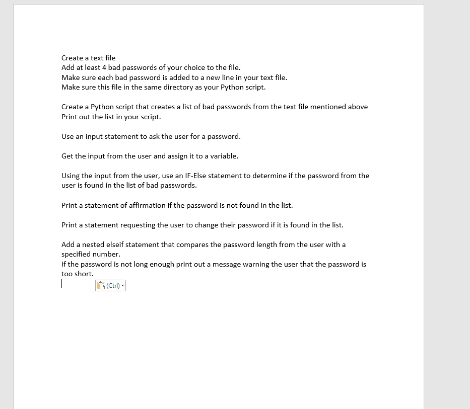 Create a text file called yournameBadPW.txt . Add