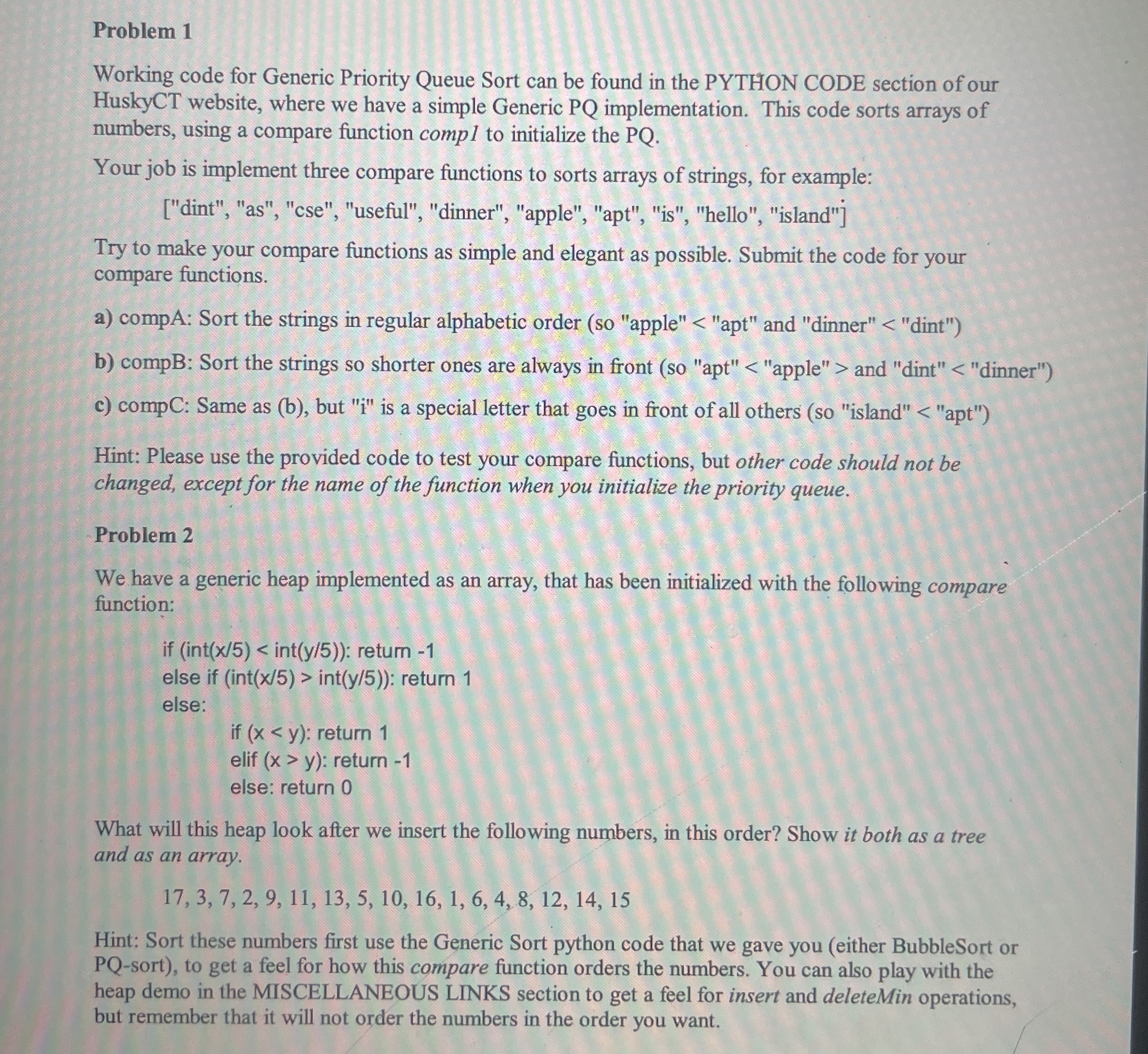 Problem 1 Working code for Generic Priority Queue