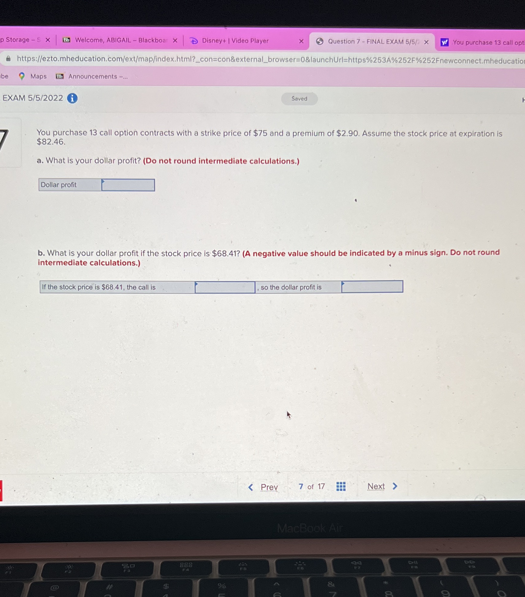 9 Question 7 FINAL EXAM 515/; x i