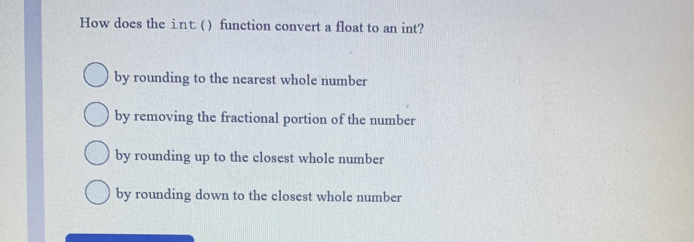 How does the int ( ) function convert a float to