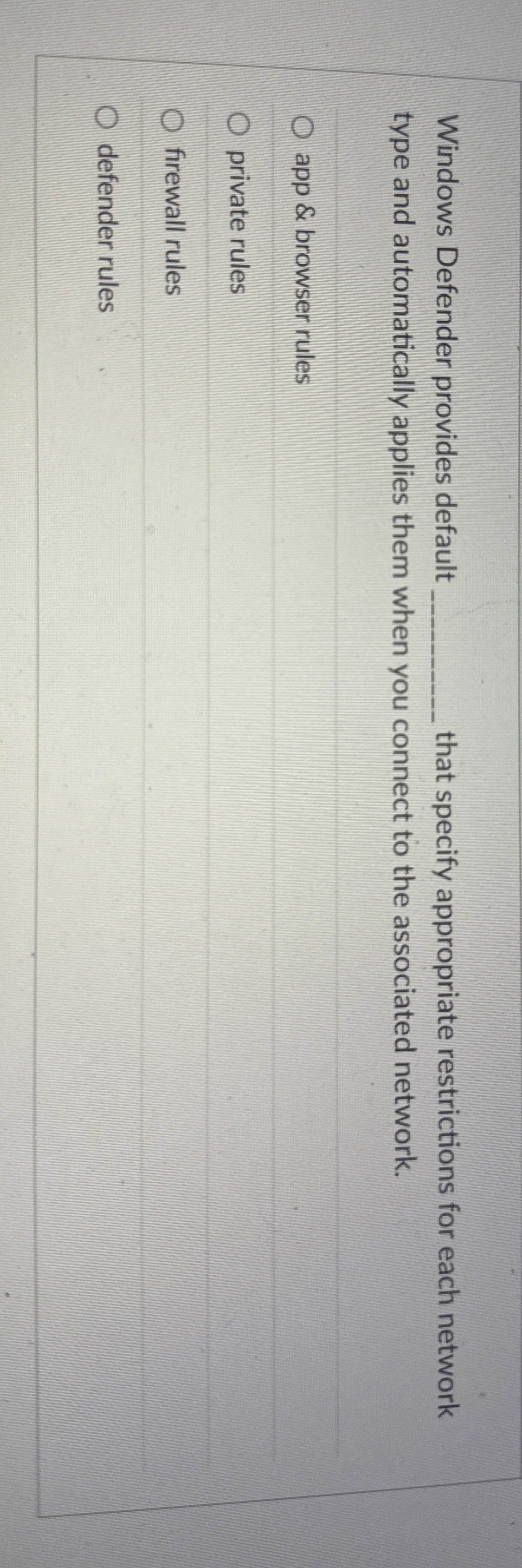 Windows Defender provides default that specify