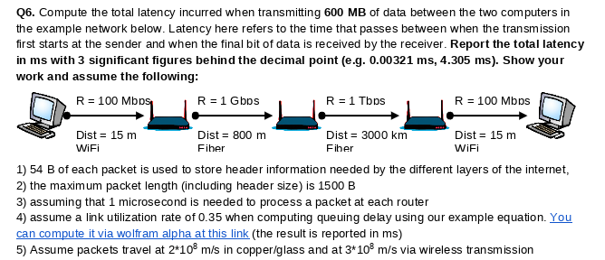 Q 6 . Compute the total latency incurred when