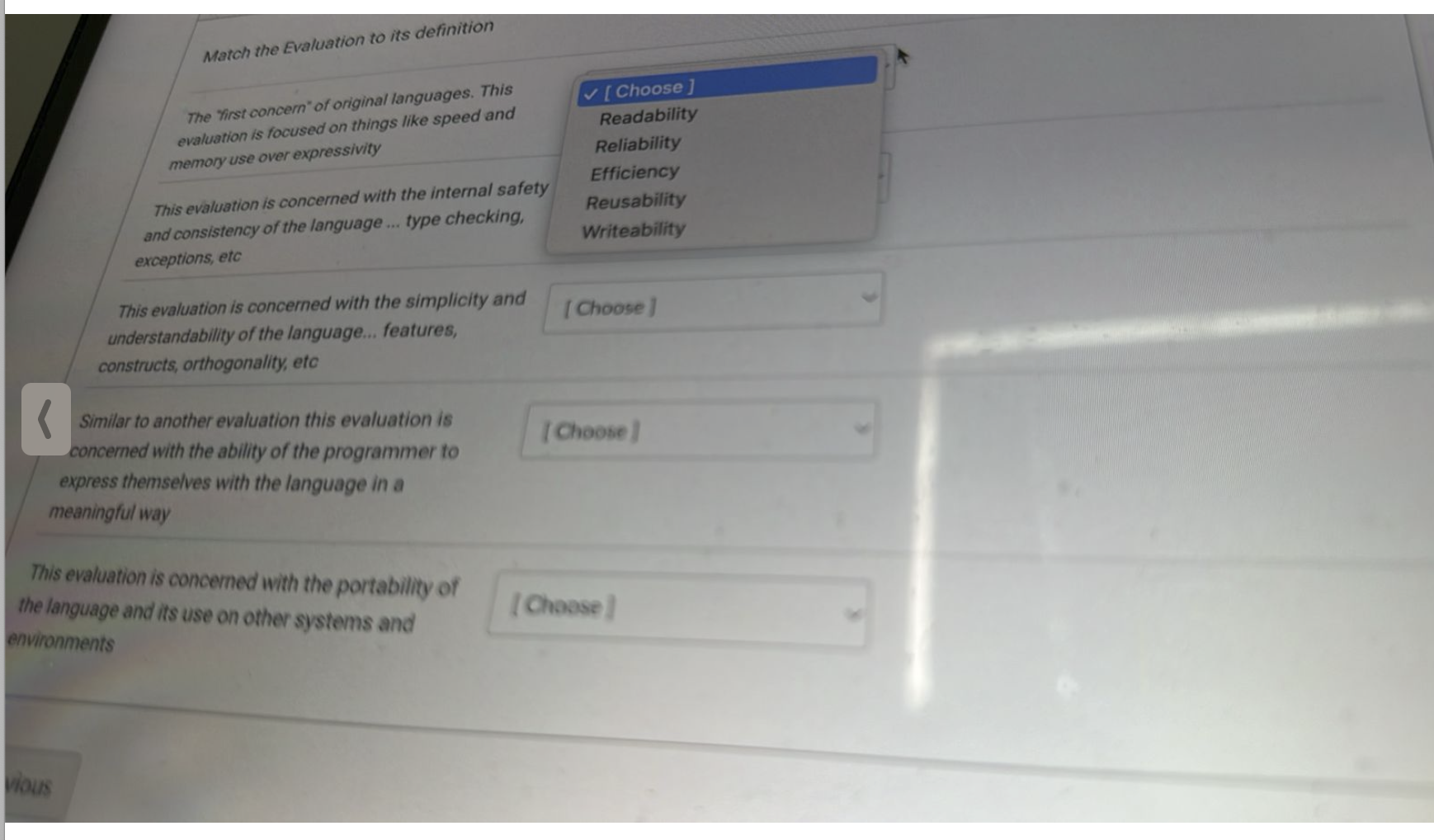 Match the Evaluation to its definition The Yirst