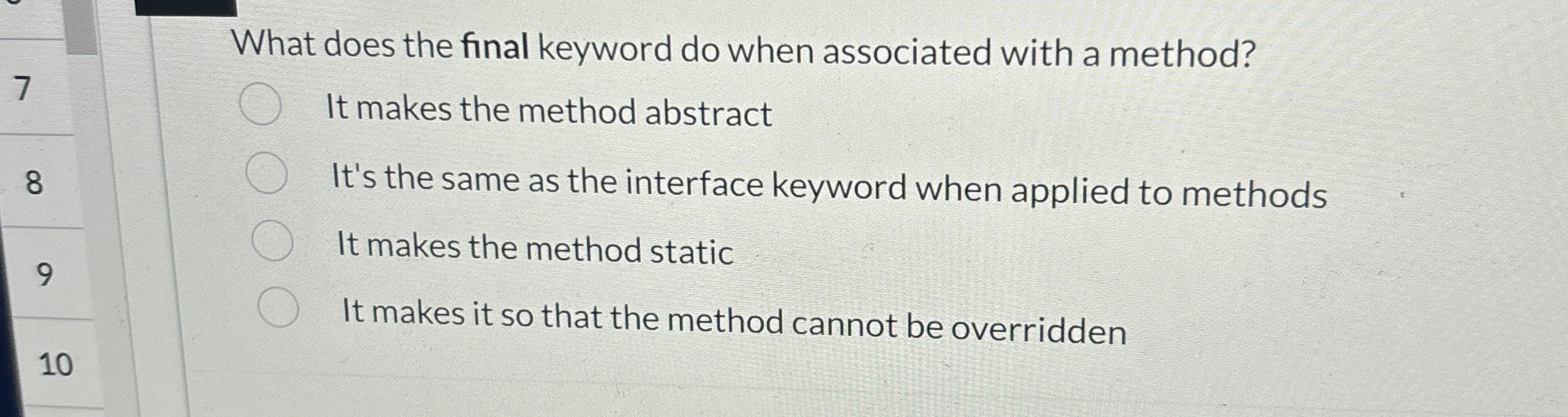 What does the final keyword do when associated