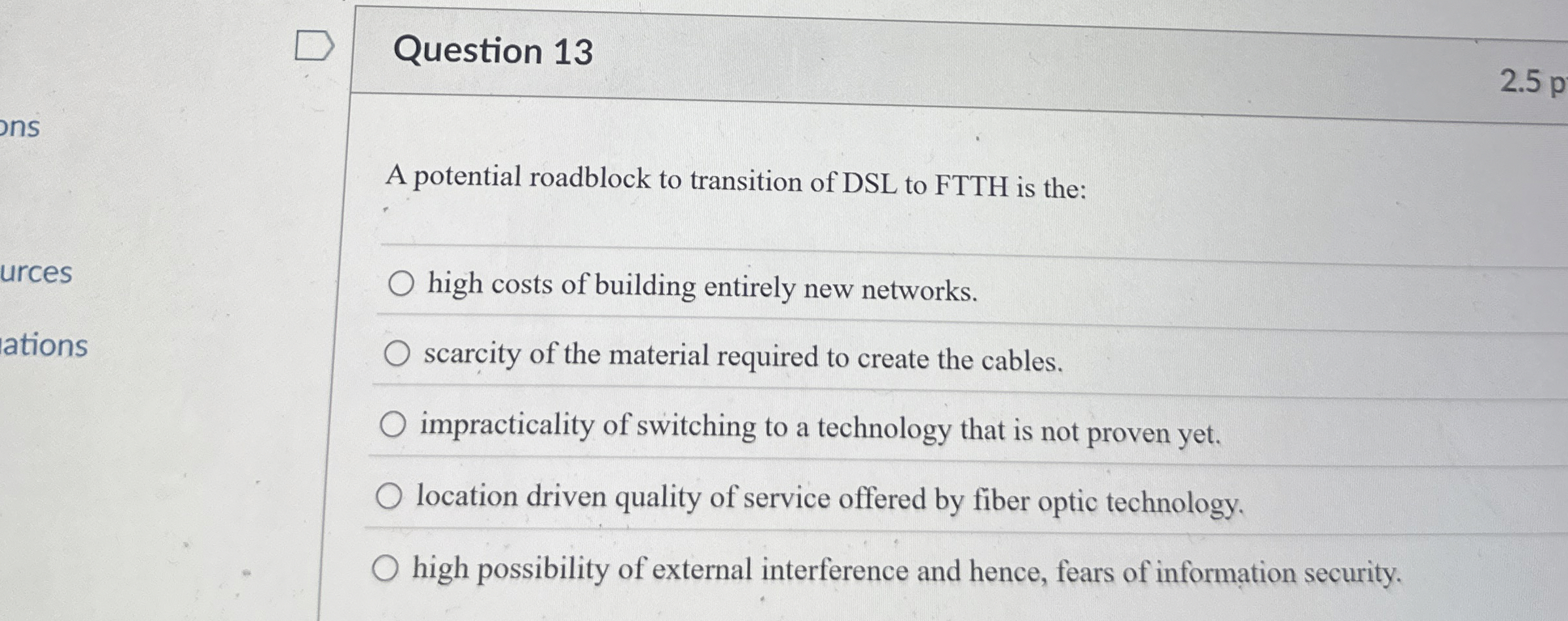 Question 1 3 A potential roadblock to transition