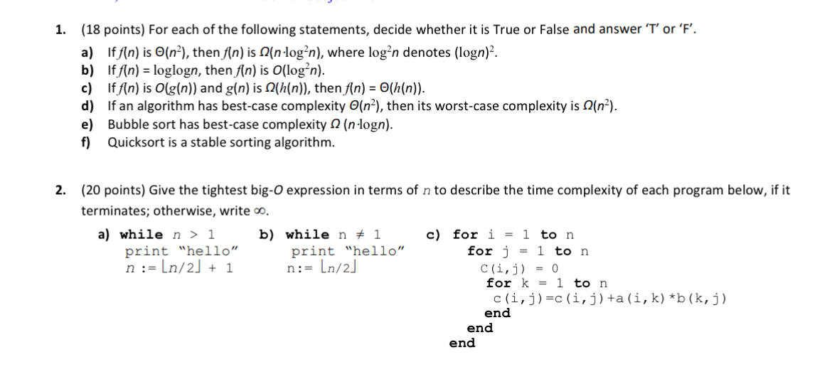 ( 1 8 points ) For each of the following