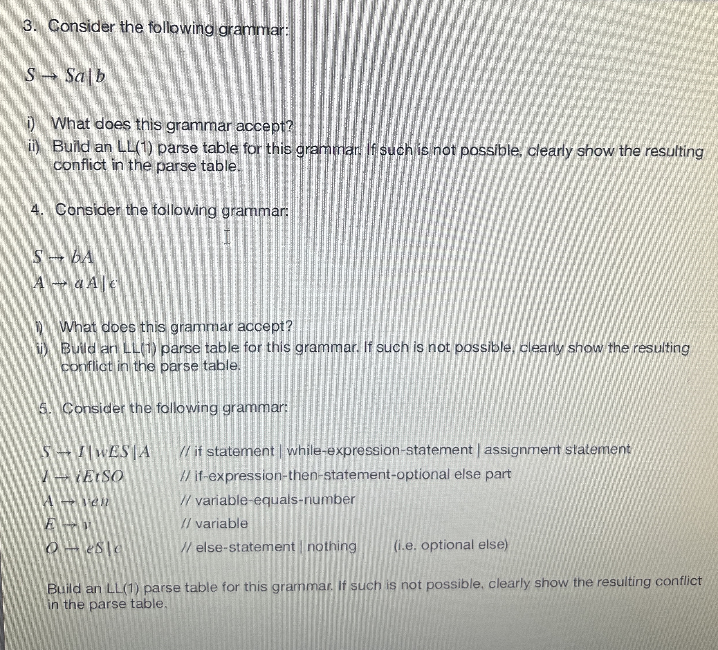 Consider the following grammar: S S a | b | | i )