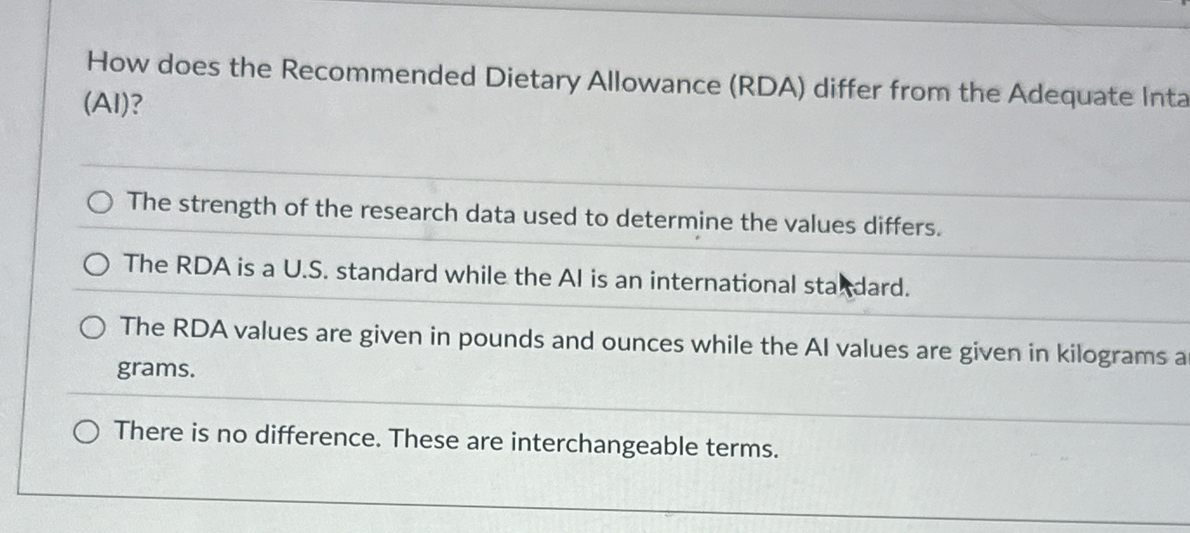 How does the Recommended Dietary Allowance ( RDA