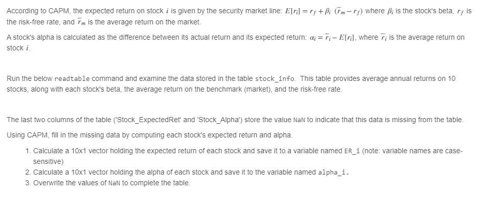 By using Matlab and start at : stock _ info =