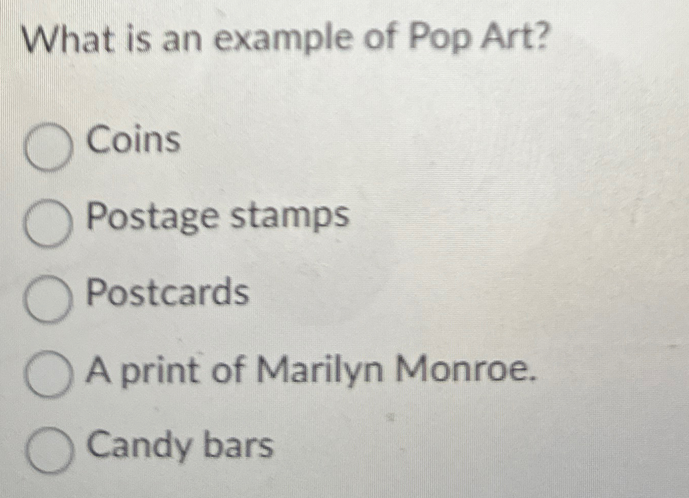 What is an example of Pop Art? Coins Postage