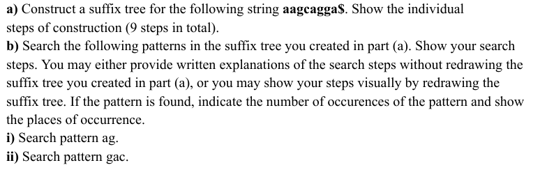 a ) Construct a suffix tree for the following