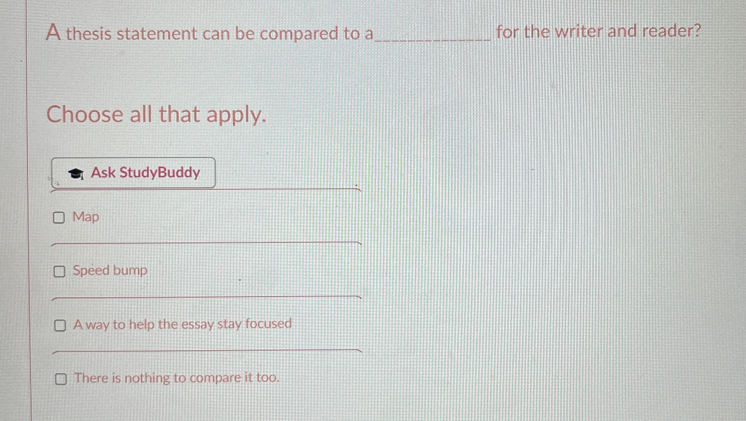 A thesis statement can be compared to a for the