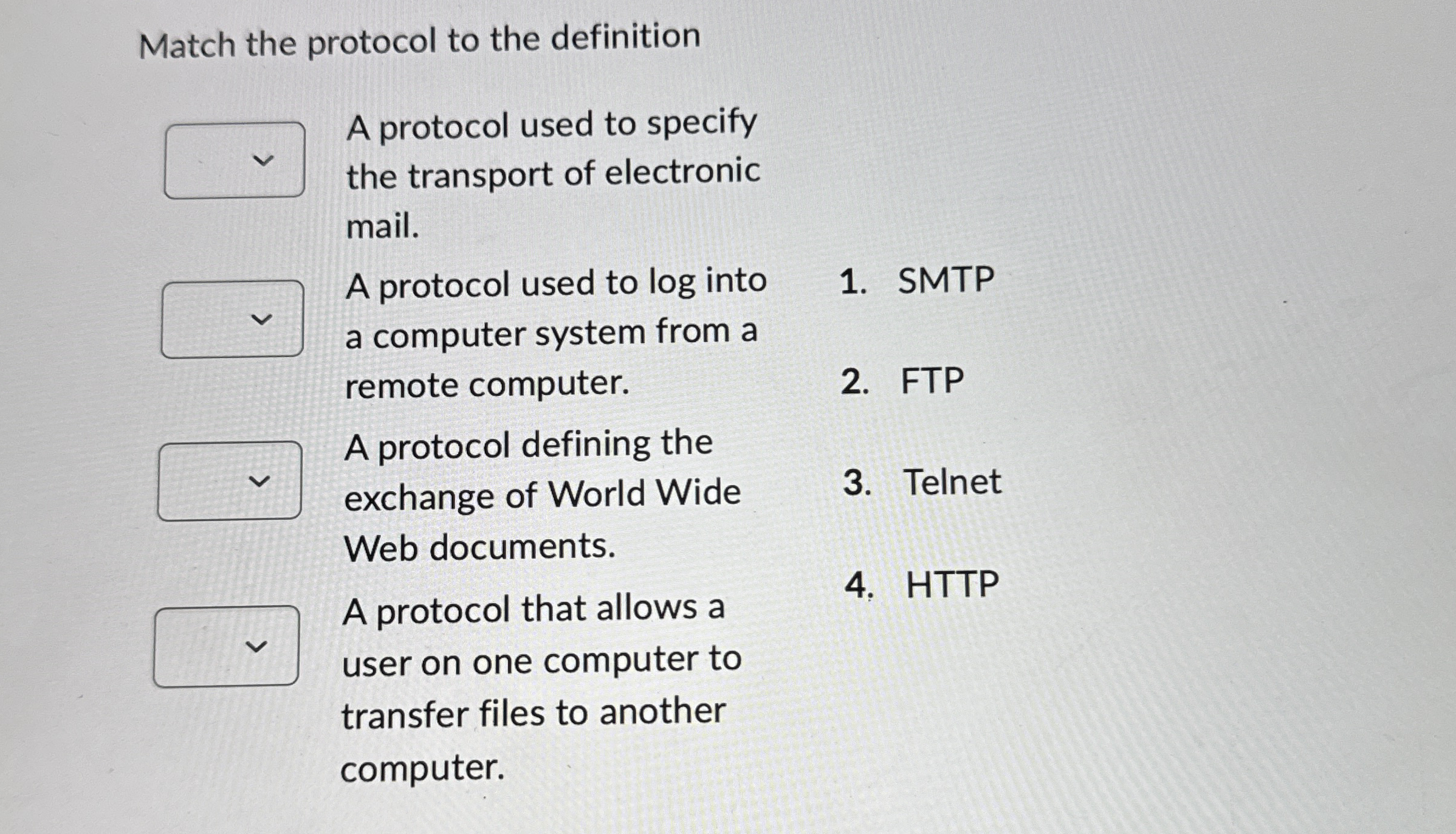 Match the protocol to the definition A protocol