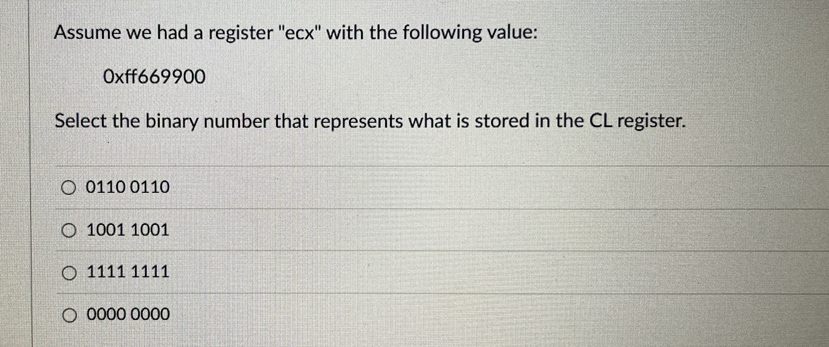 Assume we had a register "ecx" with the following