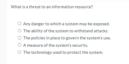 What is a threat to an information resource? Any