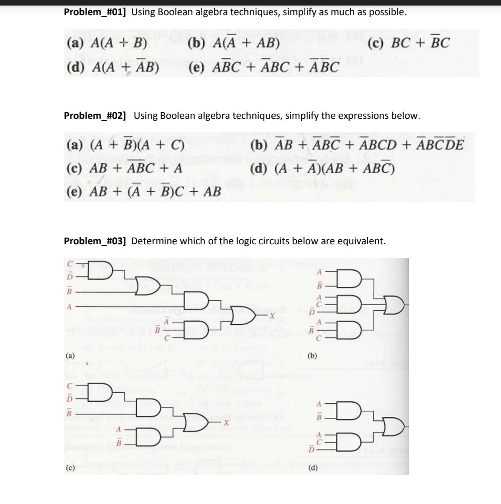 Problem _ # 0 1 ] Using Boolean algebra
