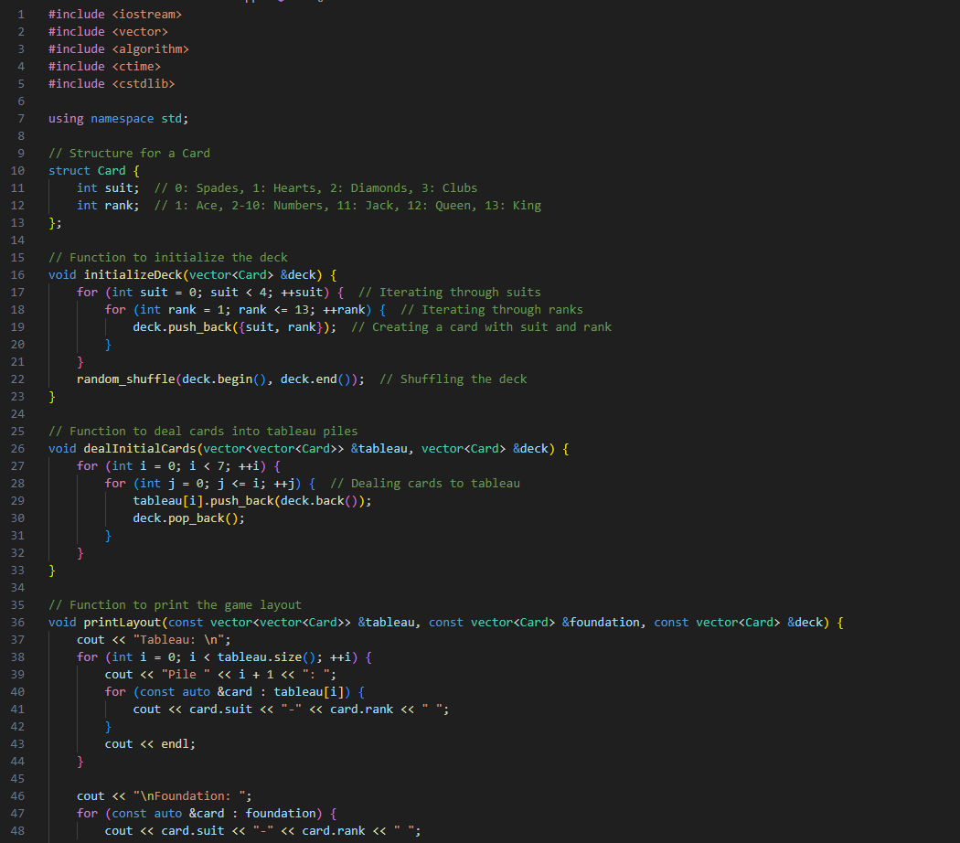 Just need the errors solved in my CPP solitaire