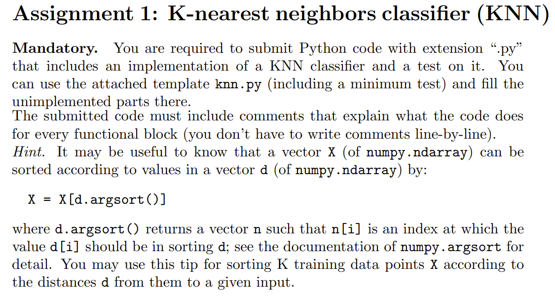 Assignment 1 : K - nearest neighbors classifier (